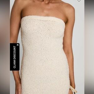 Stretchy Unlined Bouclé Cream Strapless Dress